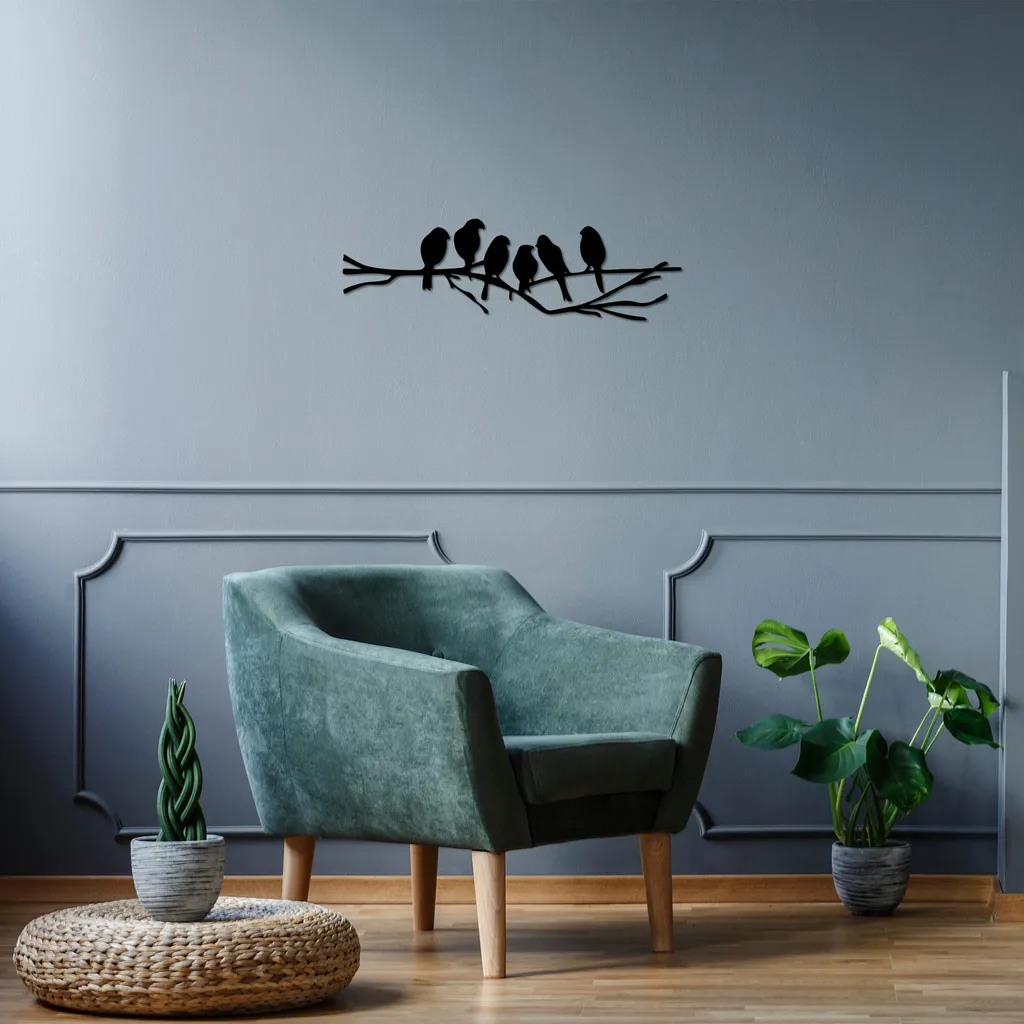 Wallity Uccelli SKL2427 Nero - Decorazione Parete Metallo 70x21 cm