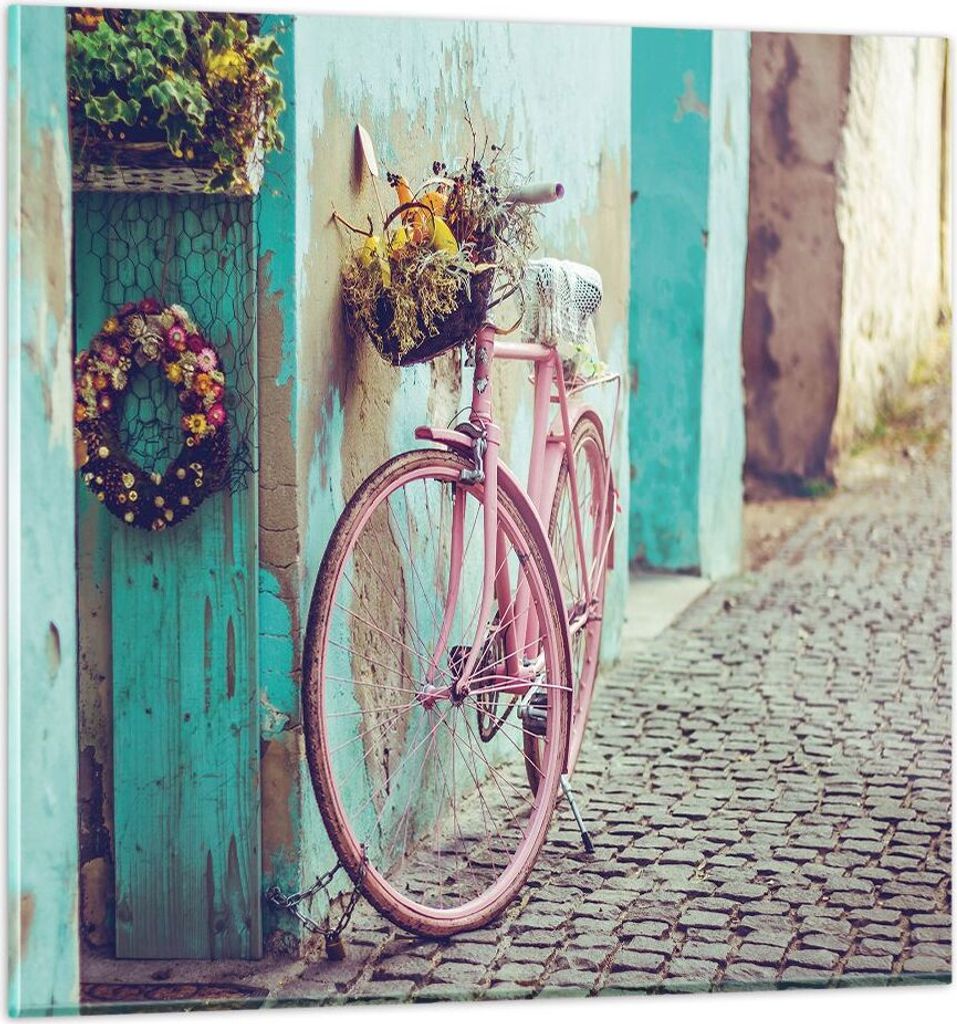Bilder auf glas - Einteilig - Rosa Fahrrad Vintage - 60x60cm - Glasbilder - Wandbilder - Bilder - zum Aufhängen bereit - Wanddekoration aus Glas -...