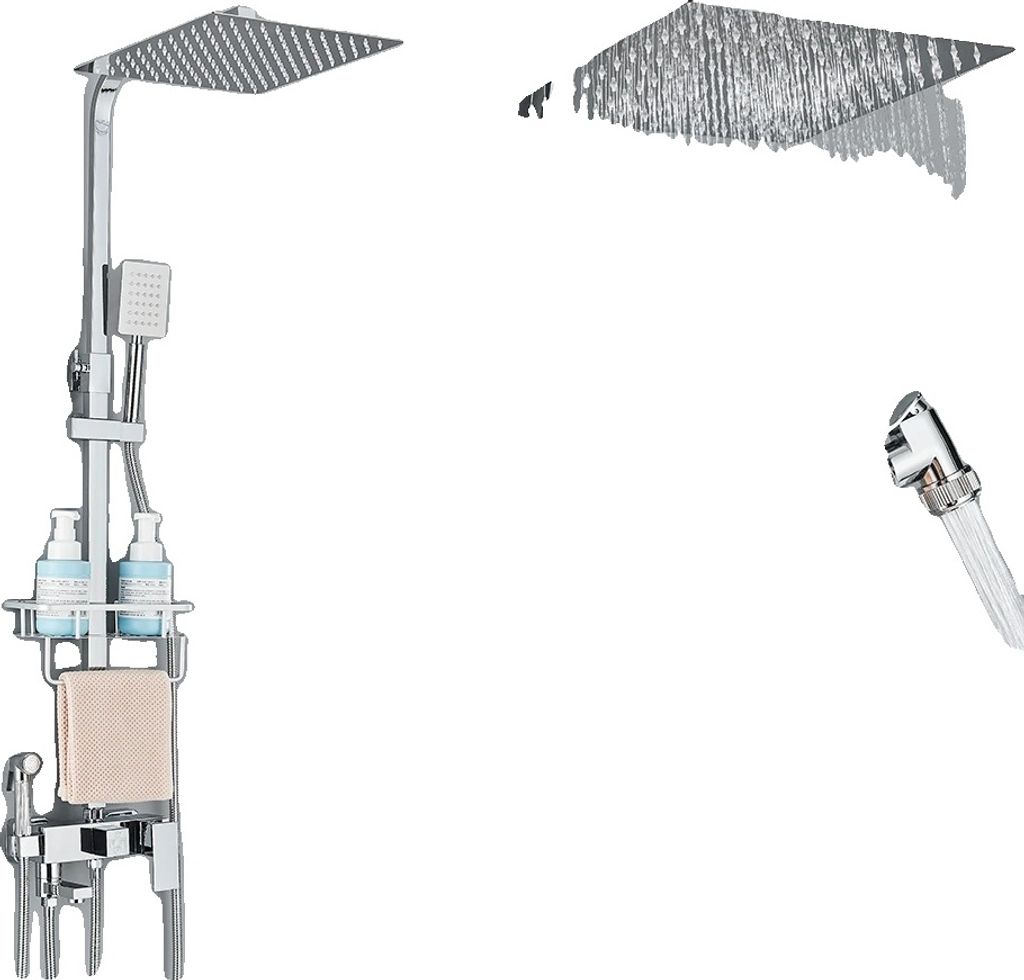 Regendusche Badezimmerarmatur Set, Dual-Handle Mischbatterie, Messingkonstruktion, Chrom A 12 Zoll