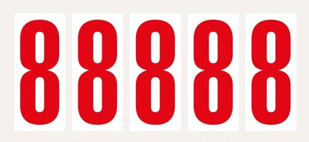 Dreifke Aufkleber I Ziffer 8, weiß/rot, Folie, Schrifthöhe 75mm, 38x88mm, 10...