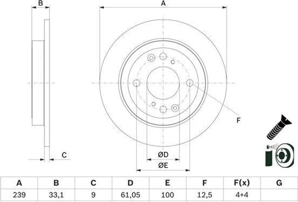 Disque de frein Bosch haute teneur en carbone Honda Jazz 239mm