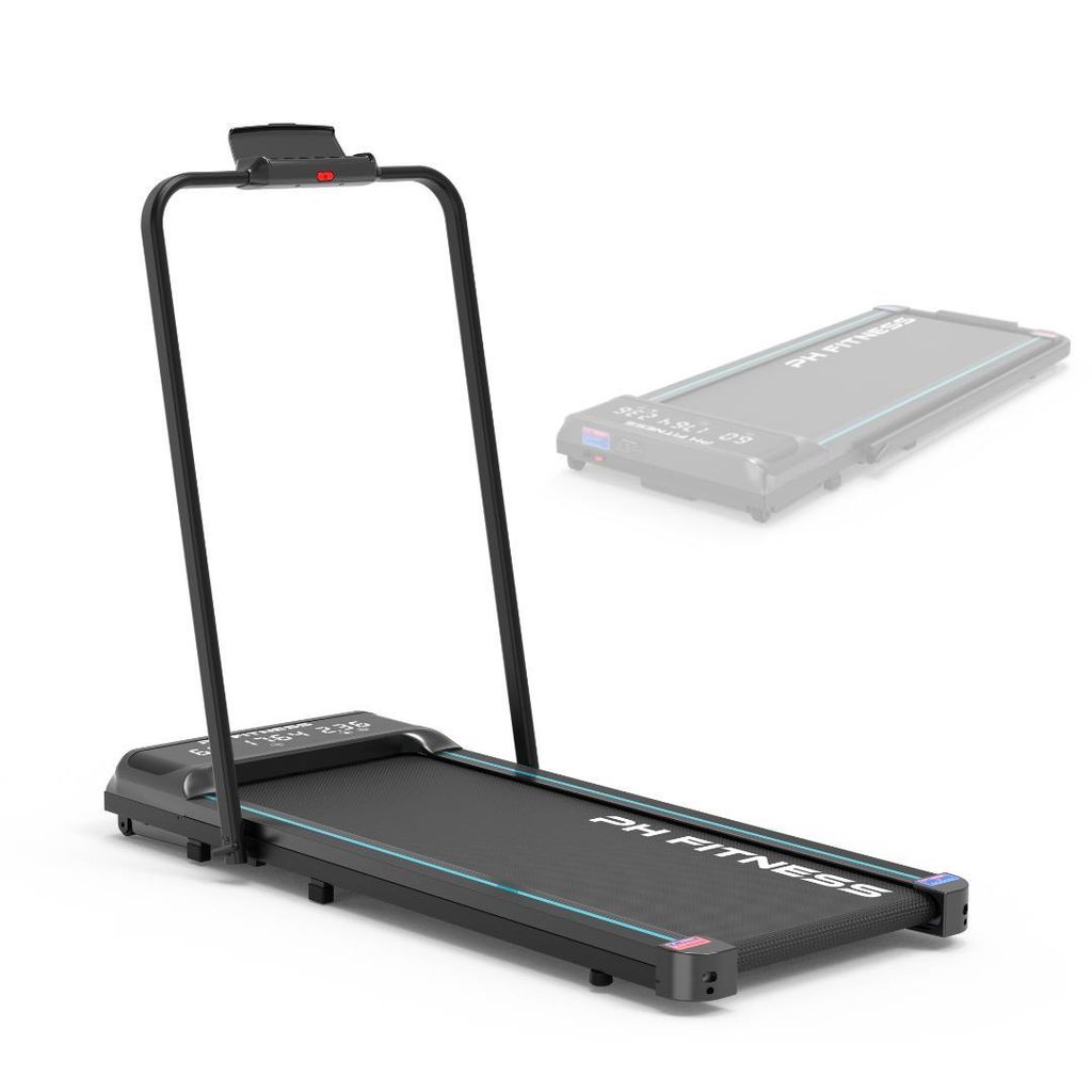 A treadmill is shown from a diagonal angle against a white background. A second, faded treadmill is visible in the background.