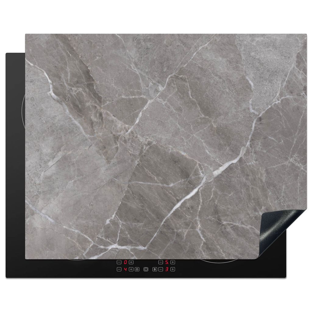 KitchenYeah Herdabdeckplatte Marmor - Grau , 65x52cm, Küche Deko, Glaskeramikkochfeld Herdabdeckung, Abdeckplatte fùr Kochfeld