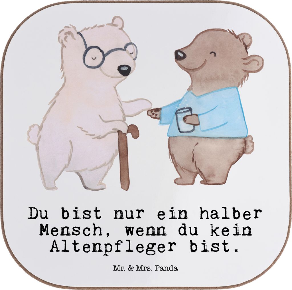 Mr. & Mrs. Panda unterleger Altenpfleger Herz - Weiß - Geschenk, Lustig, Untersetzer für Gläser, bieruntersetzer, Witzig, Tischschoner, Spruch, ...