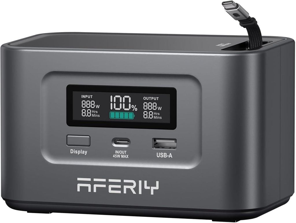 AFERIY 145W Tragbare Powerstation, 99,2Wh/31000mAh LiFePO4 Batterie, 3-Port, 6-in-1 Sicherheitsschutz, 100W Solar Generator für Outdoor Camping, R...