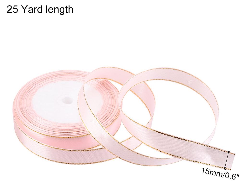 Satinband Geschenkband Rosa 15mm Brei mit goldenem Rand, 22m Dekoration Geschenkband, Schleifenband Satin fš¹r Hochzeit, Bastelarbeiten und Gesch...