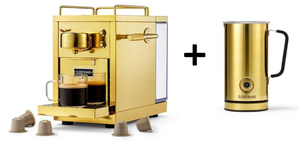 Sjöstrand Set Kapsel-Kaffeemaschine + Milchaufschäumer , Farbe:Gold