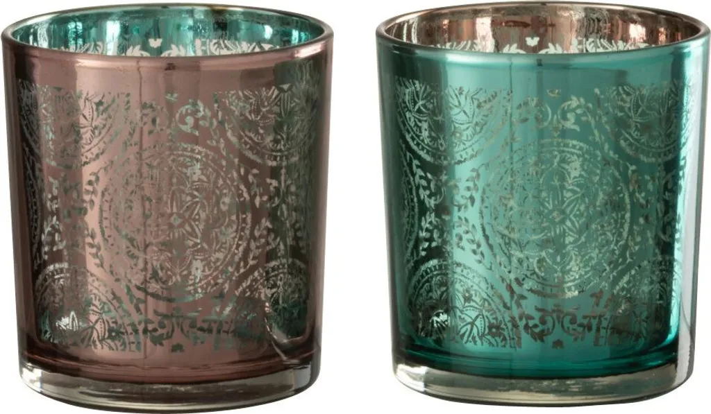 Porte-bougie en Verre Azur et Cuivre J-Line - Design Oriental fait main
