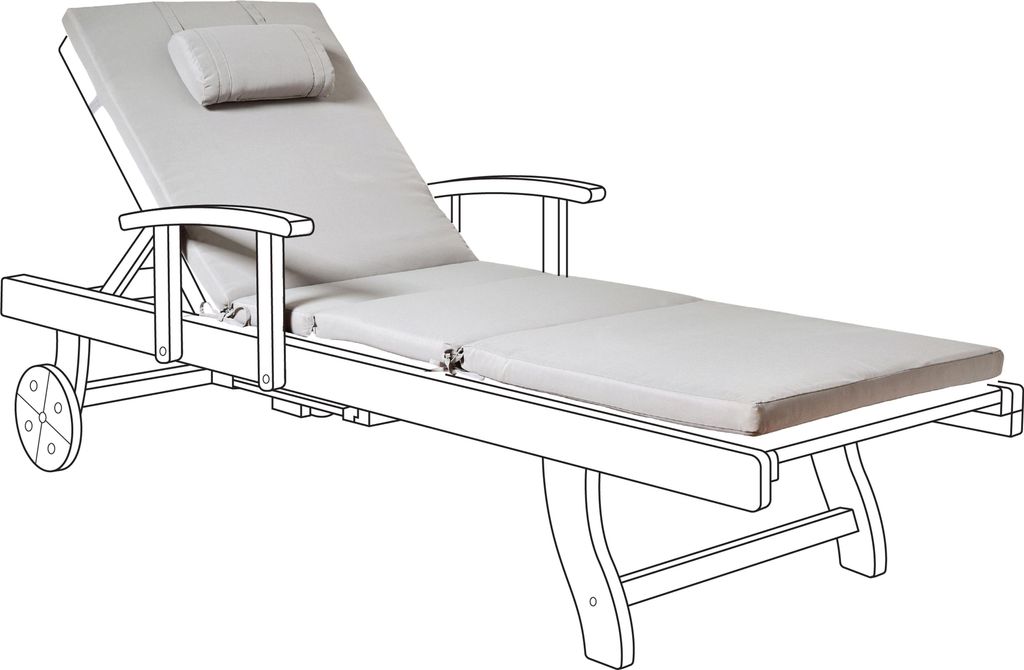 BELIANI Auflage für Gartenliege Hellgrau Stoff 189x58x5 cm UV-Beständig Modernes Design Liegenauflage mit Kissen und Befestigungsbändern