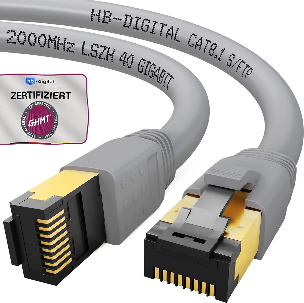 hb-digital 0.5m RJ45 Patchkabel CAT 8.1 S/FTP LSZH grau