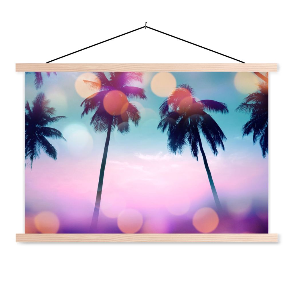 MuchoWow Textilposter Sommer - Palmen - Himmel - Rosa 60x40 cm mit holzfarbenen Rahmen - Bilder