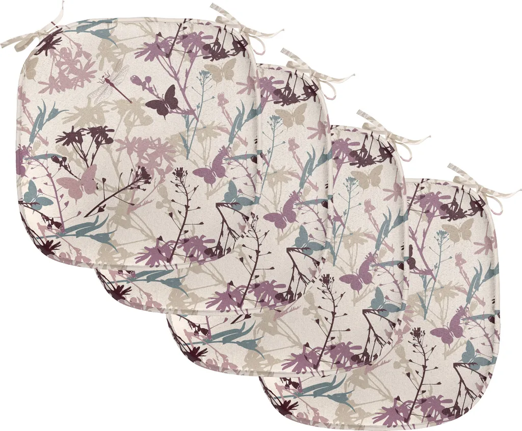 ABAKUHAUS Cuscini decorativi per sedie da sala da pranzo, Libellula Farfalla, Cuscini decorativi impermeabili con cinturini per sedie da cucina, 40 cm x 40 cm - Confezione da 4, Teal Beige Mauve
