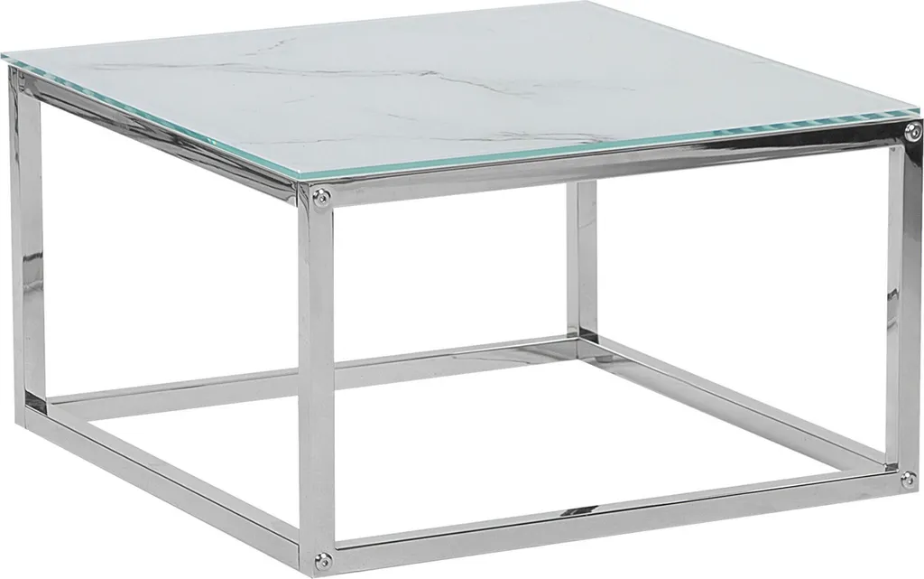 Table basse effet marbre blanc et argent Brea avec structure robuste - 4