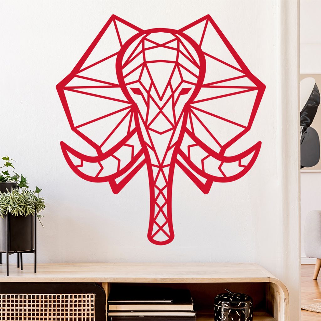 Elefant Rüssel Polygon Wandtattoo Wandaufkleber Wall Sticker - Dekoration, Küche, Wohnzimmer, Schlafzimmer, Badezimmer