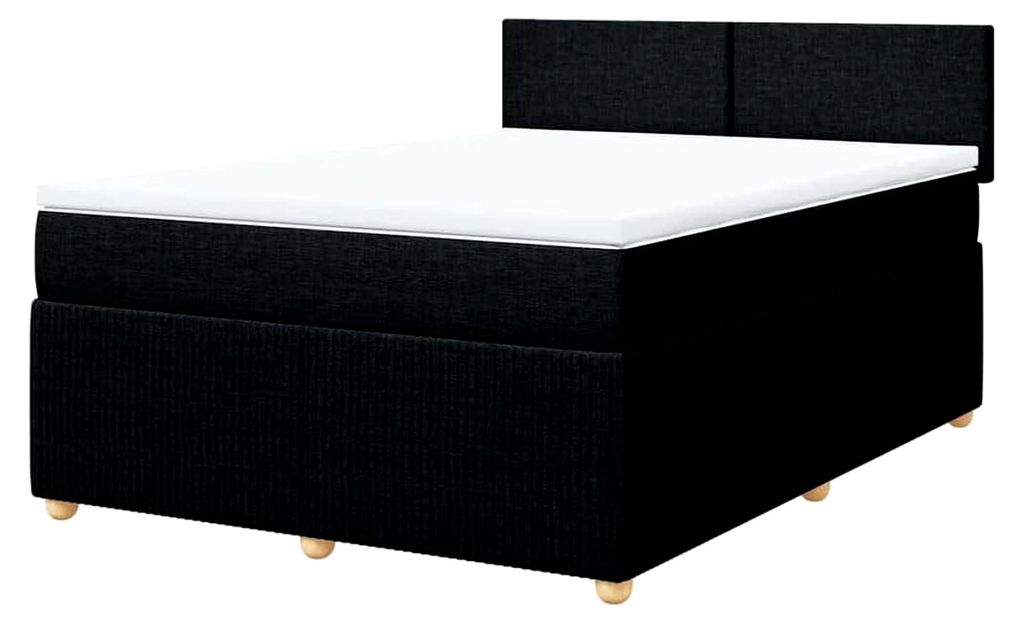 Boxspringbett, Doppelbett mit Matratze und Matratzenauflage, Bettgestell mit Kopfteil, Polsterbett für das Schlafzimmer, Schwarz 160x200cm Stoff