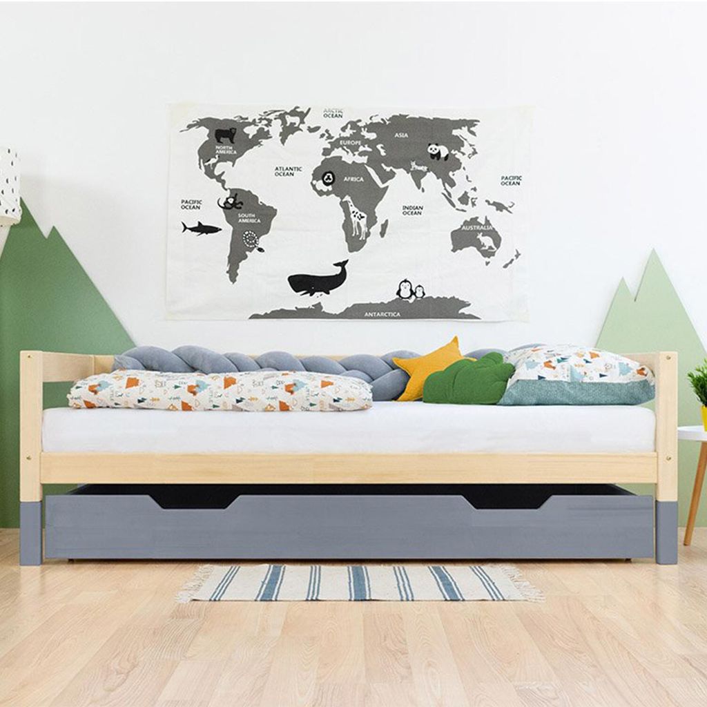 Under Bed Wooden Drawer with two cutouts BUDDY on Wheels - Grey - With slack - 120 x 140 cm (under bed 120 x 160 cm)