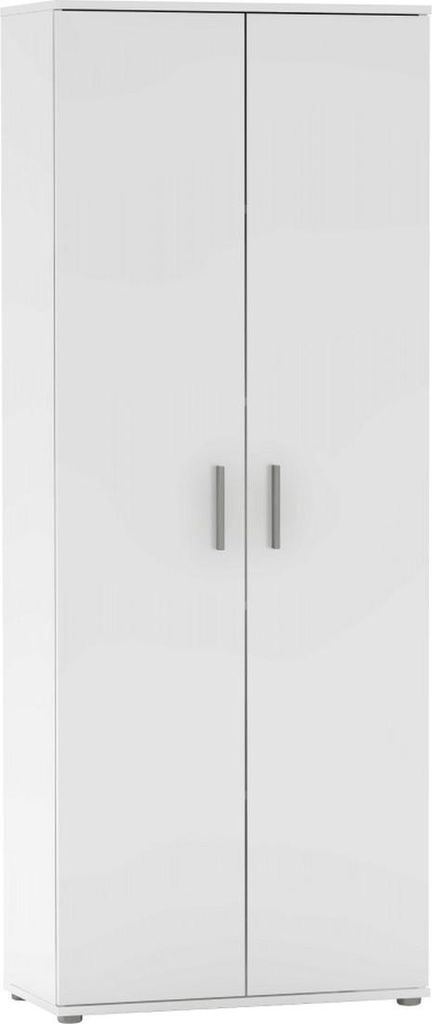 A white double-door cabinet is shown against a white background.