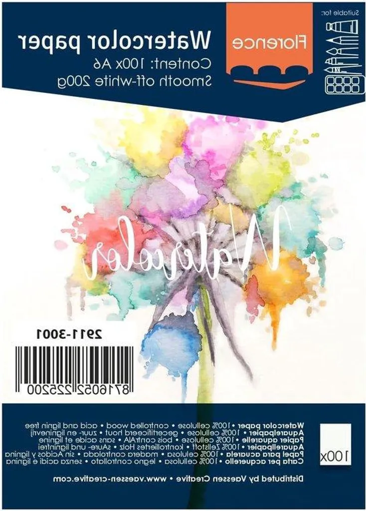 Bloc de papier dessin aquarelle A6 blanc 200g - 100 feuilles volantes
