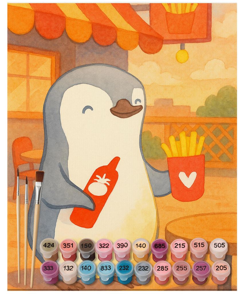 Mr. & Mrs. Panda Malen nach Zahlen Pinguin Pommes Design 40 x 50 cm Mit Rahmen - Weiß - Geschenk, set, Hochzeitstag, Freund, Freundin, diy, für F...