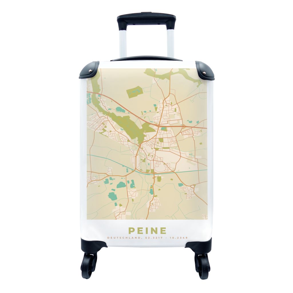 MuchoWow Koffer Handgepäck Trolley Rollkoffer Kleine Reisekoffer mit 4 Rollen - Karte - Peine - Jahrgang - Karte - Cabin Size < 55x40x23 cm & 55...