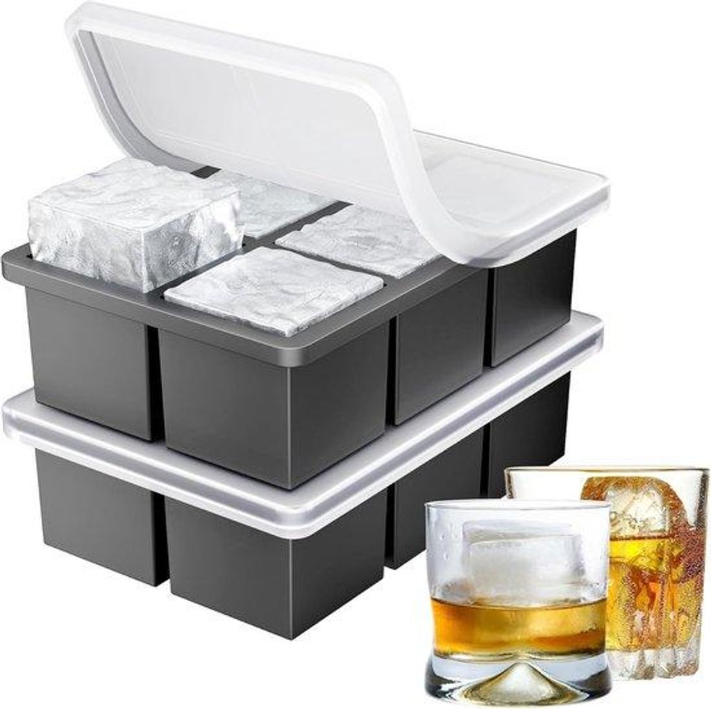 Silikonische XXL-Eiskugel-Formen - Set aus 2 mit Deckel - 12 große Eiskugeln von 5 cm - BPA-frei, ideal für Whisky, Cocktails, Bier und Kaffee