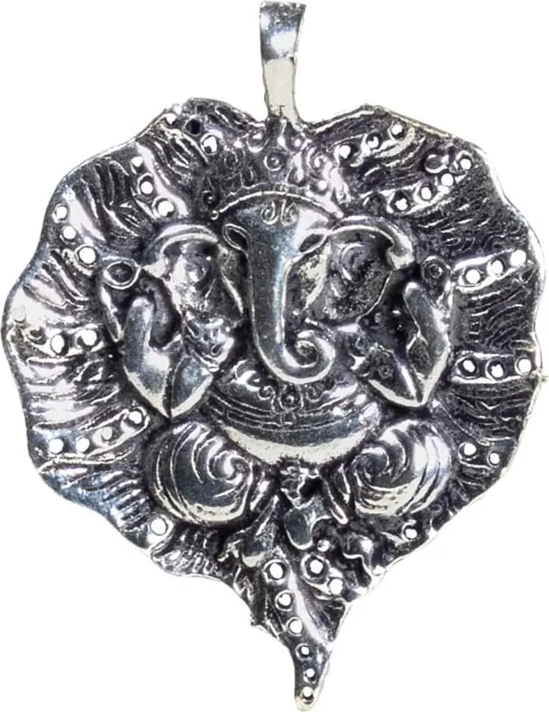 Pendentif Ganesh Argenté 4cm - Motif Feuille Ciselée Finition Brillante