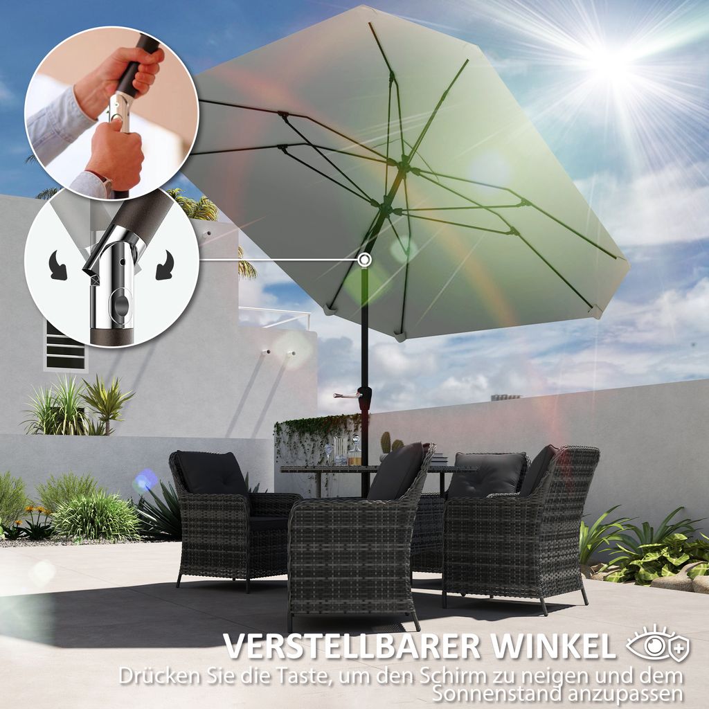 Outsunny Ombrellone 233 Cm Ottagonale Con Manovella | Inclinabile, Antivento, Asta In Alluminio, Per Giardino E Spiaggia