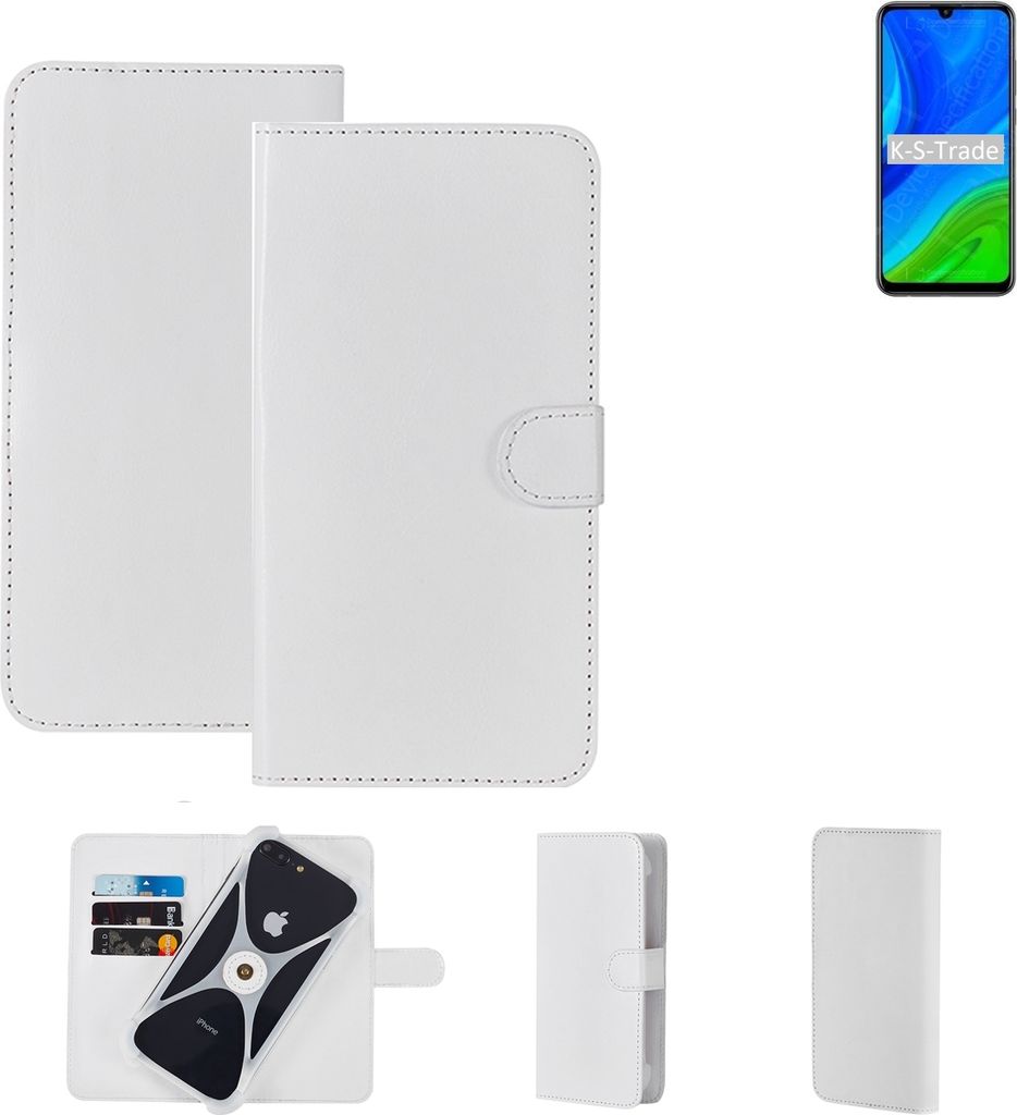 K-S-Trade Handy Hülle Schutz Hülle kompatibel mit Huawei P Smart 2020 Cover Case Bookstyle Bumper weiß 1x