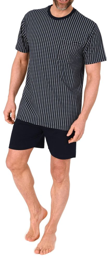 Normann Herren kurzarm Schlafanzug Shorty Pyjama aus Baumwolle in eleganter Optik ; marine , 48