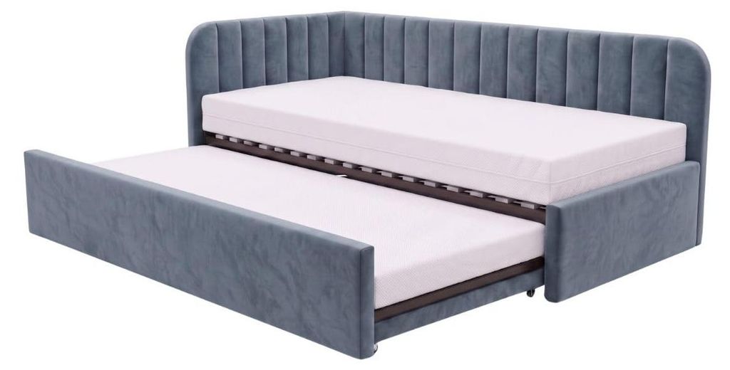 Kinderbett Alvin 02 100x200 - Jugendbett mit einer Schublade und zwei Liegeflächen - Einer Matratze T28-30 - Weich Riviera-Stoff - Blau, Links