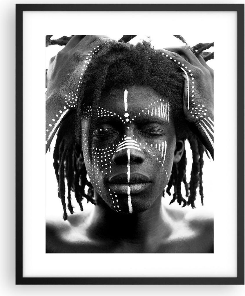 Gerahmtes Poster - Schwarzer Rahmen - Afrika Ethnisch Schwarz - 40x50 cm - Wand Bild - Wanddeko - Wandbilder - Kunstposter - Wandposter - Bilderrah...