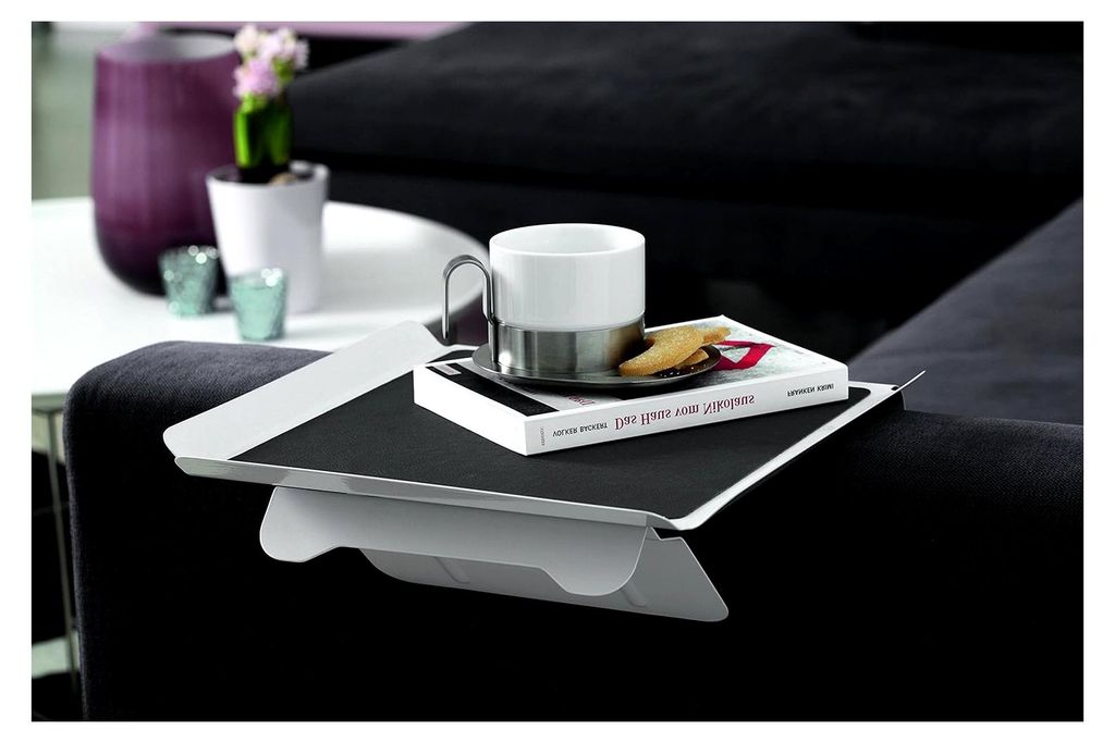 Sofa-Butler JAMES, weiß/grau, mit Kunstlederauflage, 28,4x28,4x11 cm, für Lehnen 16-25 cm