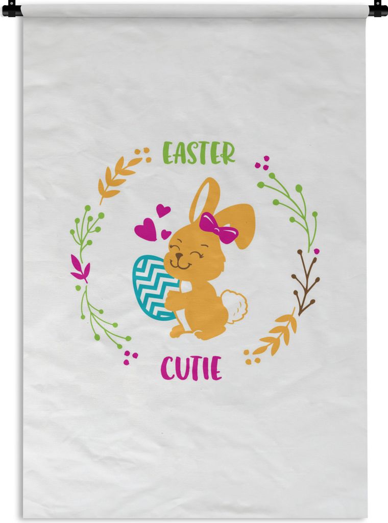 MuchoWow Wandteppich Wandbehang Ostern - Zitate - Osterschnuckel - Hase - Kranz 60x90 cm Tapisserie Dekoration Wandtuch - Foto-Teppich - Abwaschbar