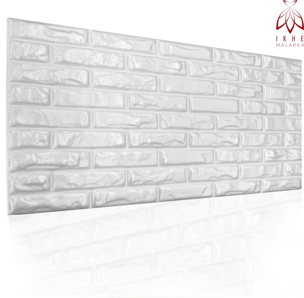 A white brick-patterned wall panel is shown against a white background with a reflection.
