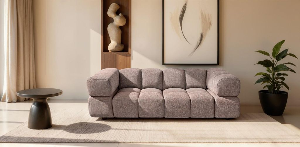 Sofiland Averro 3-Sitzer Sofa 240 cm Bubble-Steppung Strukturstoff Altrosa