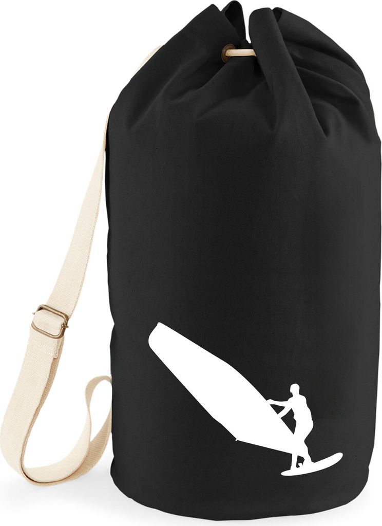 Huuraa Seesack Windsurfen Silhouette 20 Liter Black Baumwolle Rucksack Geschenkidee