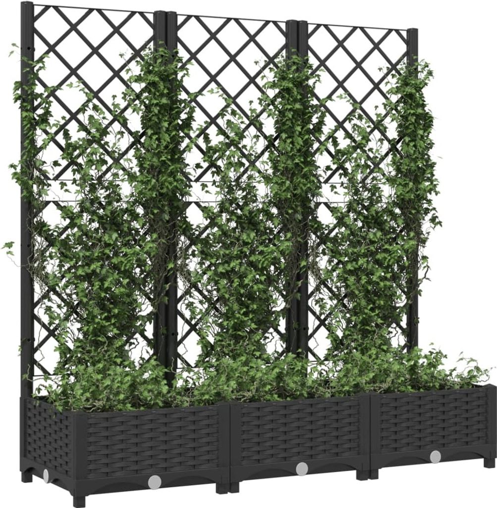 vidaXL Pflanzkübel mit Spalier Schwarz 120x40x121,5 cm PP - Produktbild 