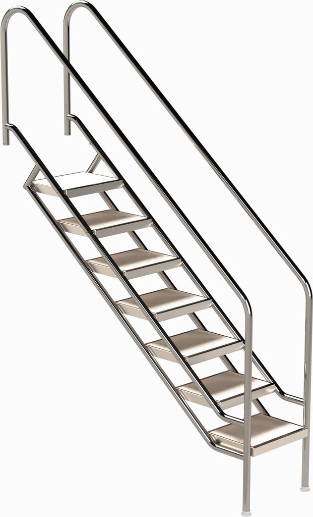 Eichenwald Pooltreppe Modell 08.1 Miami Beckentiefe 1799mm Ausladung 1838mm 7 Edelstahl Waffelblech-Stufen