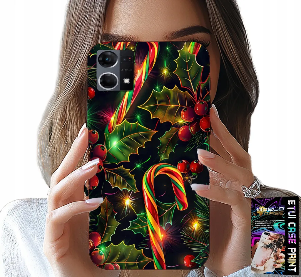 Custodia per Oppo Reno7 4G - Bastoncino di zucchero, vischio, albero di Natale + vetro