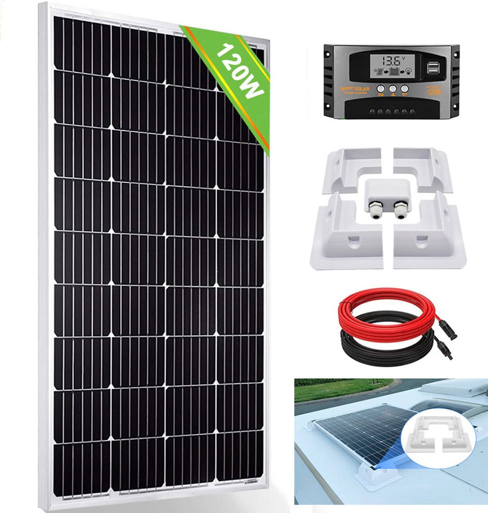 120W Wohnmobil Set Solaranlage Komplettpaket 12V Solarmodul Solarpanel Mit Montage PV Halterung für RV Camping Haus