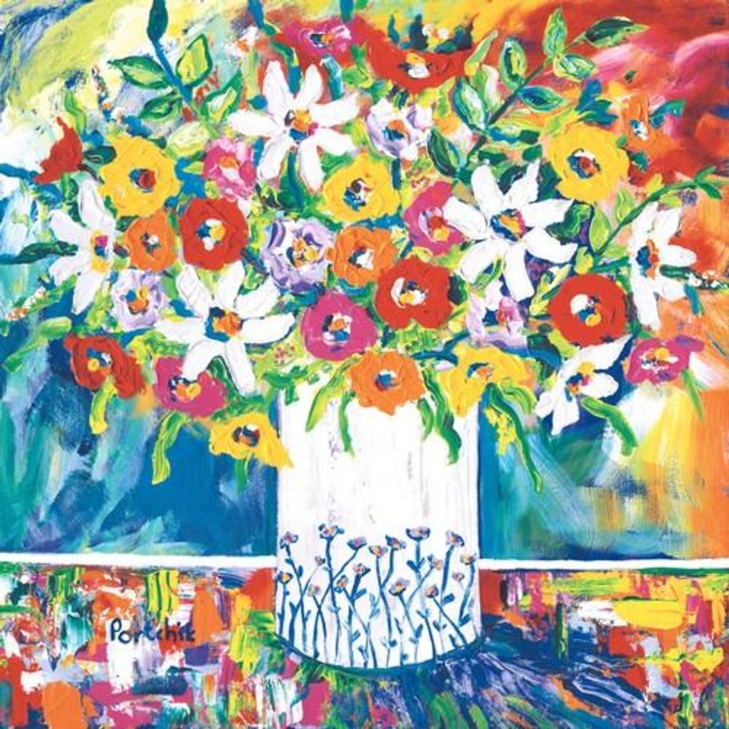 20 Servietten Portchie Art Mixed flowers in a white vase - Farbenfrohe Blumenvase 33x33cm