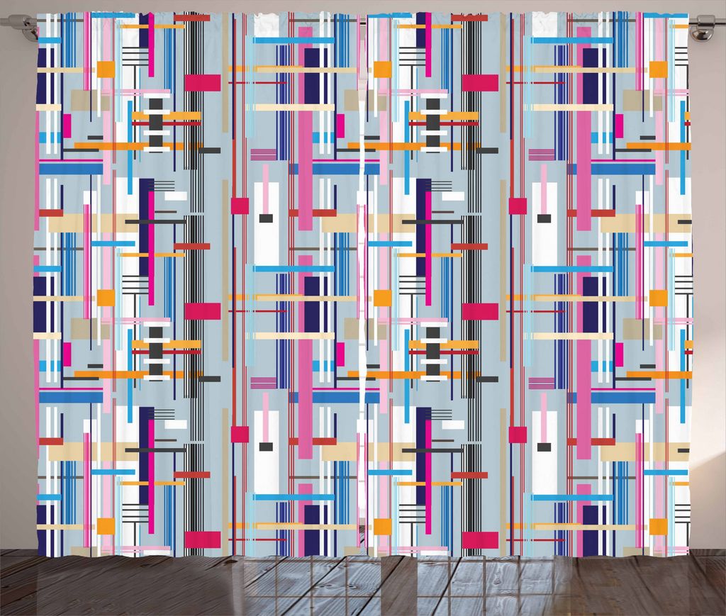 ABAKUHAUS Abstrakt Rustikaler Gardine, Bunte moderne Kunst, Schlafzimmer Kräuselband Vorhang mit Schlaufen und Haken, 280 x 175 cm, Mehrfarbig