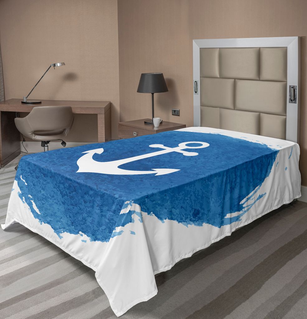 ABAKUHAUS Anker Bettlaken, Anchor Icon Mit Aquarelle Effekt Tief Unten Meer Bleiben Ruhig Und Fest Artwork Druck, weiches bequemes oberes Bettlaken...