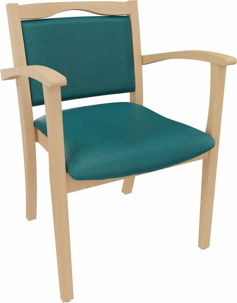 Seniorenstuhl Alexander mit Armlehnen – Komfortabler Pflegestuhl – 52cm Sitzhöhe.Stoffbezug:Stoff Fresh Petrol,Bodengleiter:Kunststoff Weiss