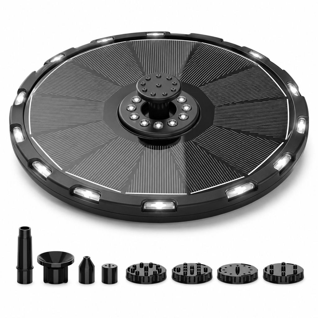 Solar Springbrunnen mit LED Licht, ideal für Vogelbad, Produktbild 