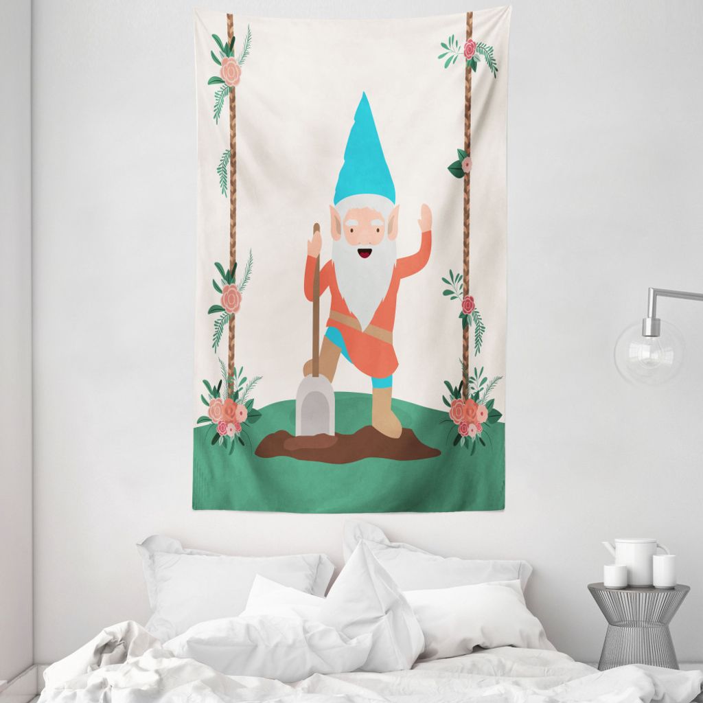 ABAKUHAUS Gnom Wandteppich und Tagesdecke, Lustige Charakter im Garten aus Weiches Mikrofaser Stoff Waschbar ohne Verblassen Digitaldruck, 140 x 23...