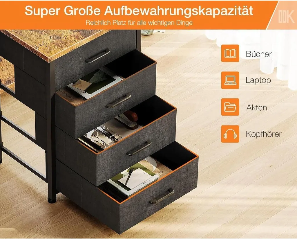 Bureau d'angle ergonomique 160cm avec port USB et support de moniteur