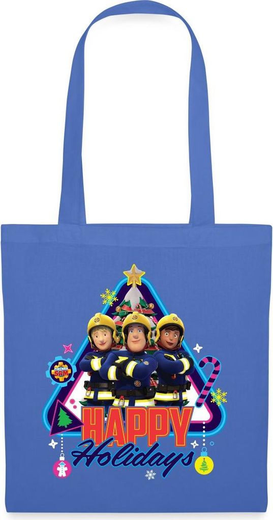 Spreadshirt Feuerwehrmann Sam Happy Holidays From The Team Stoffbeutel, One size, Hellblau