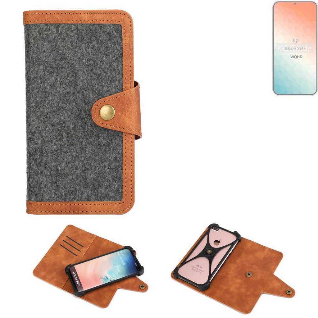 K-S-Trade Schutzhülle Handyhülle kompatibel mit Samsung Galaxy S24+ Filz Hülle Kunst-Leder dunkelgrau braun (1x)
