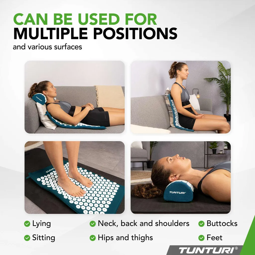 Tapis acupression Tunturi bleu pétrole : 8000 points de stimulation - 4